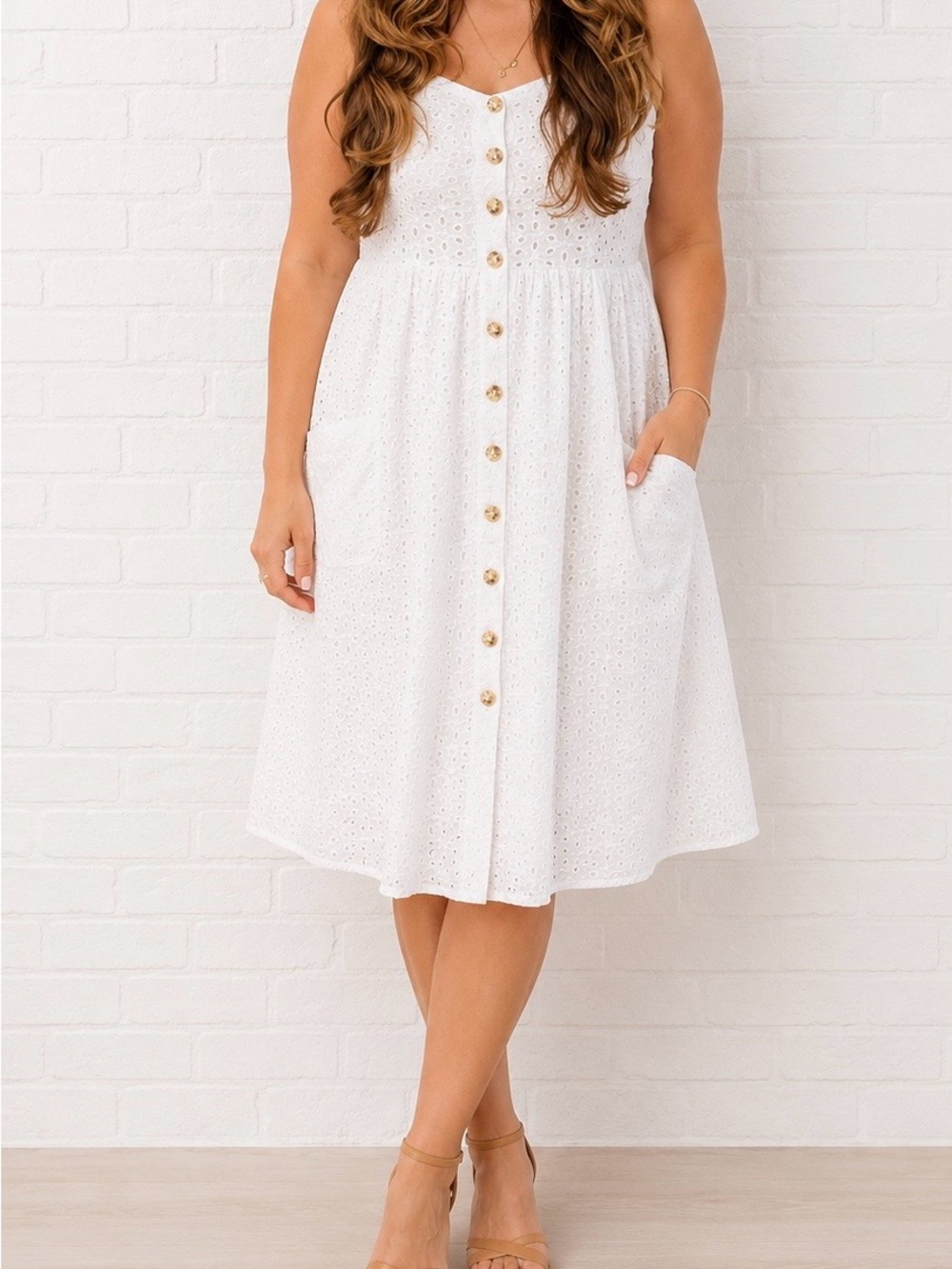 White Eyelet Button-Front Sundress